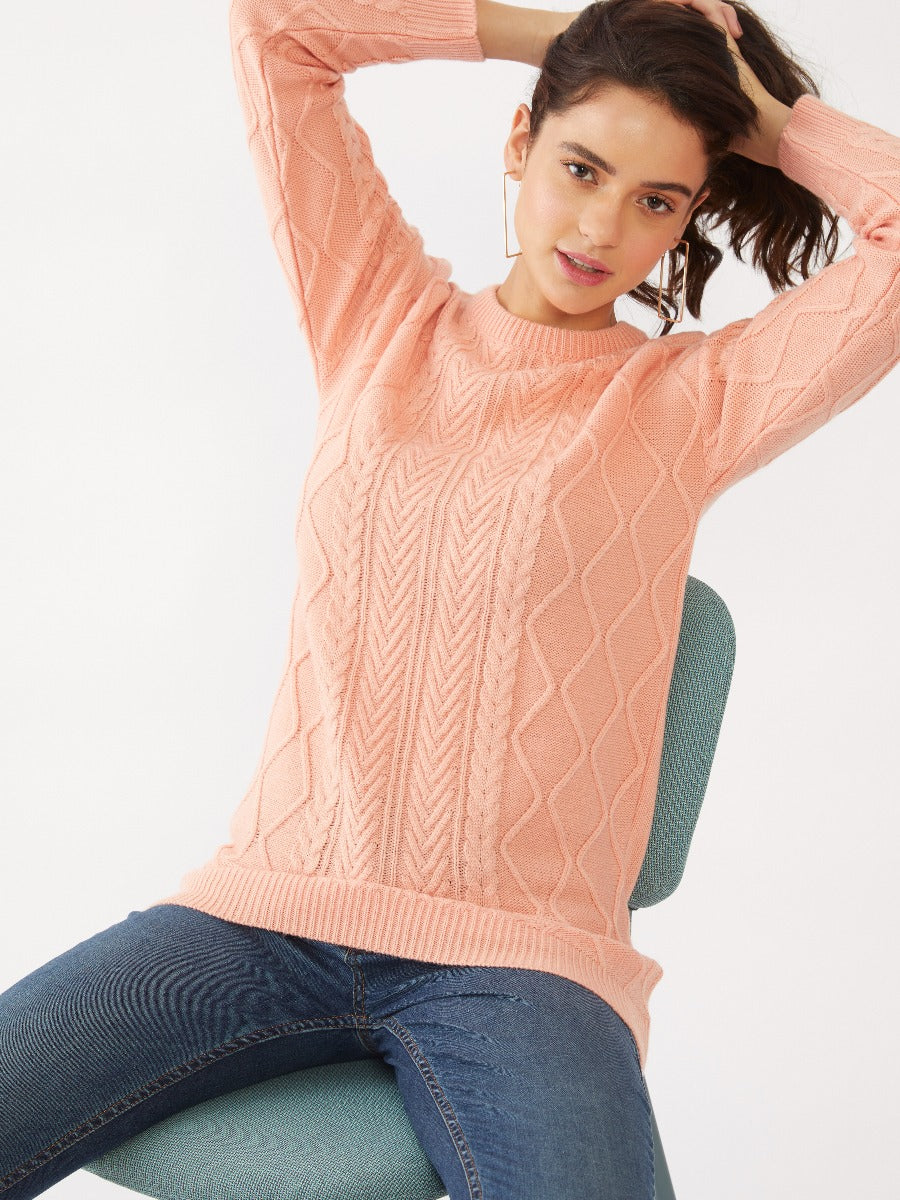 Peach Solid Oversized Sweater
