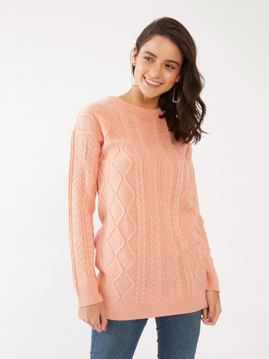 Peach Solid Oversized Sweater