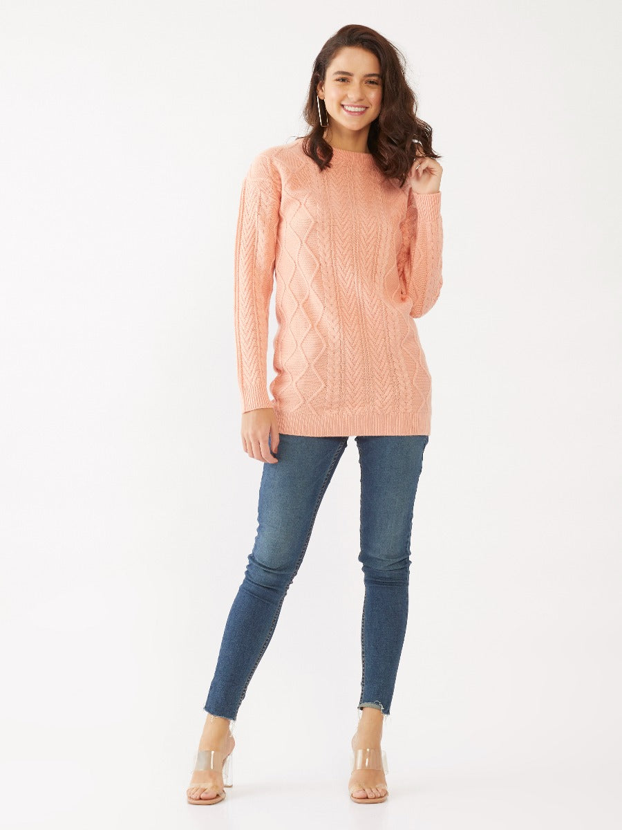 Peach Solid Oversized Sweater