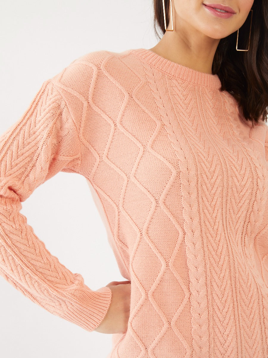 Peach Solid Oversized Sweater