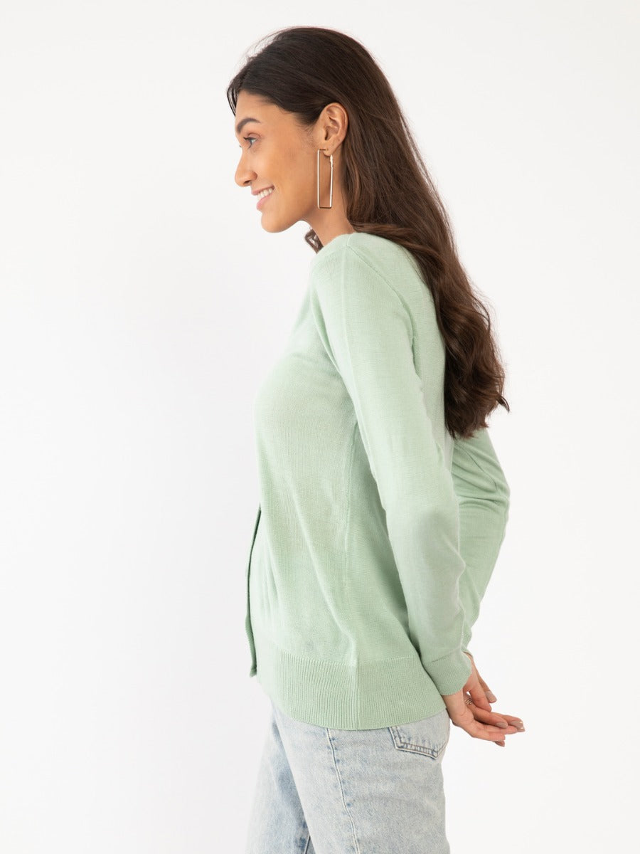 Green Solid Cardigan