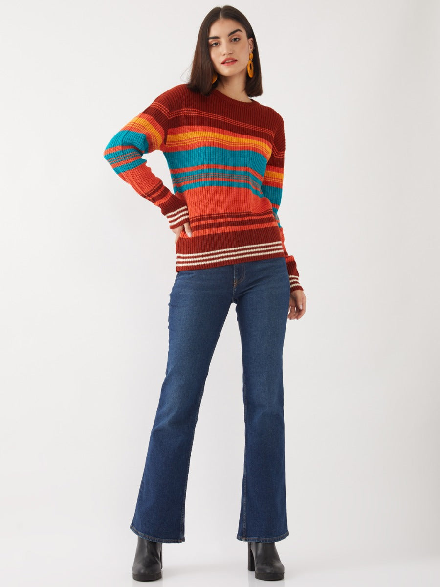 Multicolored Striped Sweater For Women