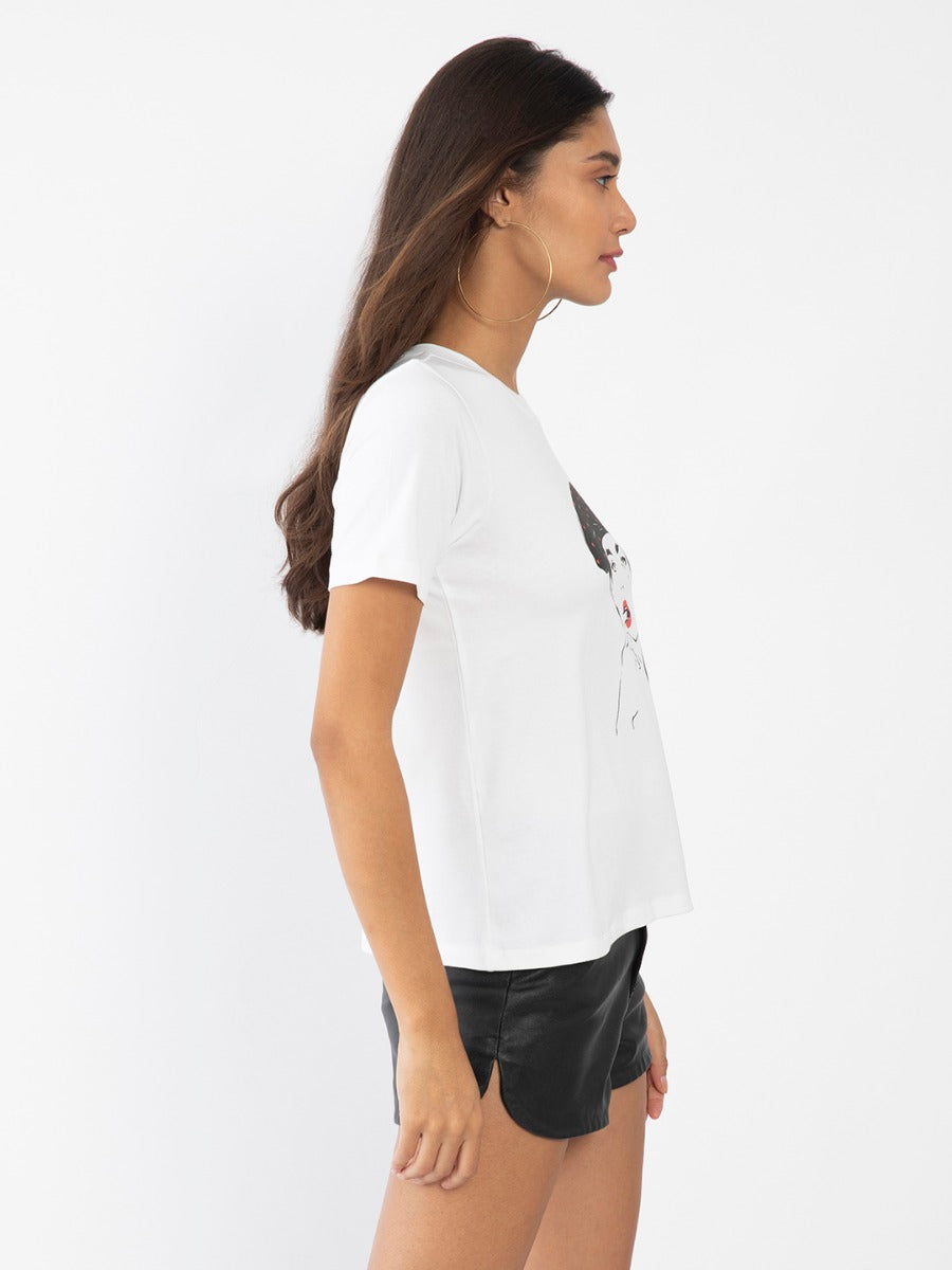 White Printed T-Shirt
