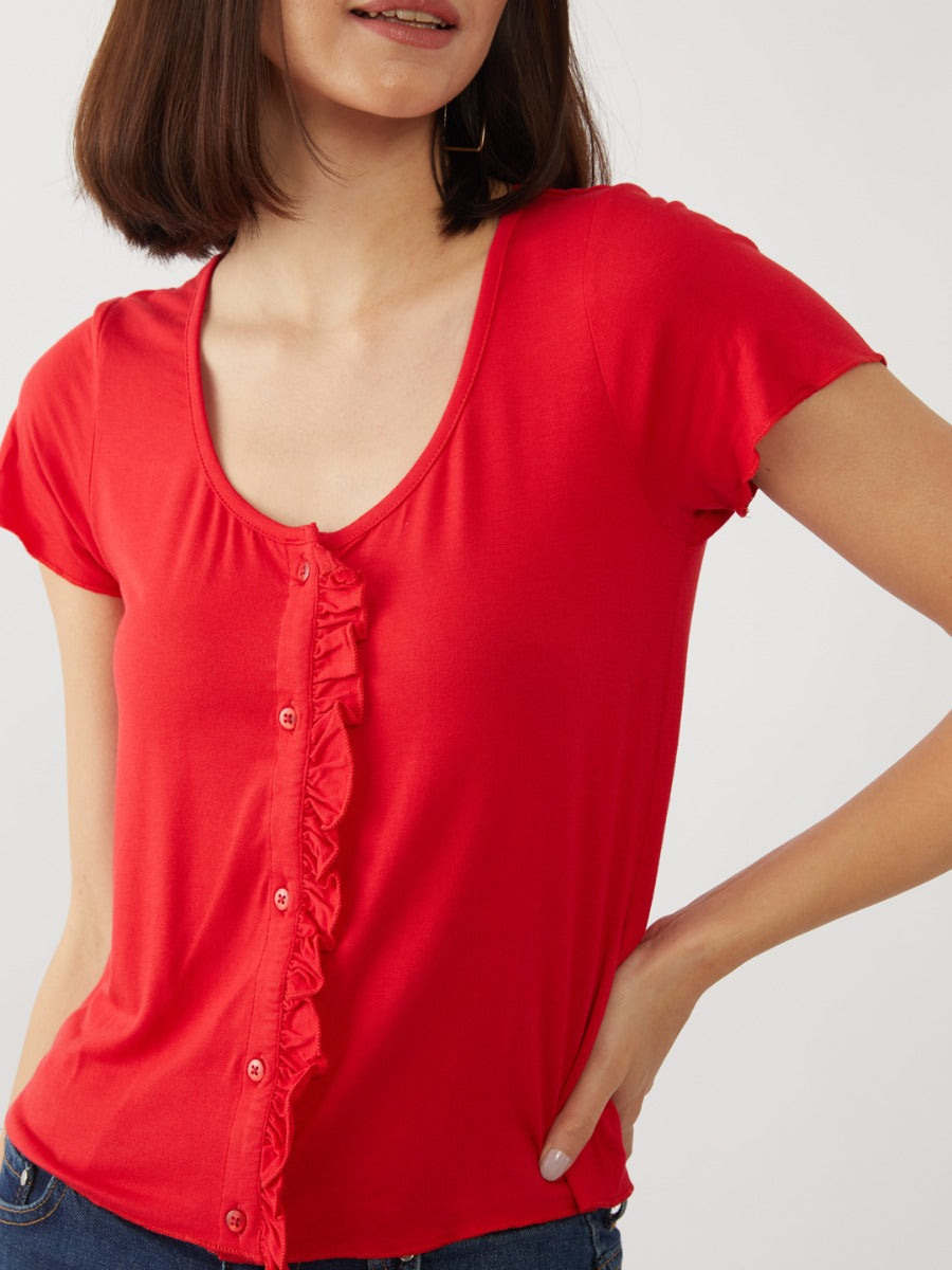 Red Solid Crop Top