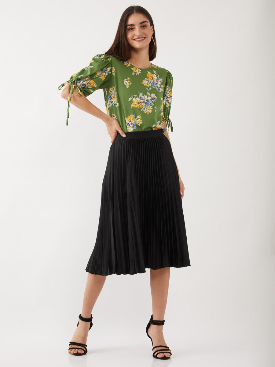 Green Printed Puff Sleeve Top