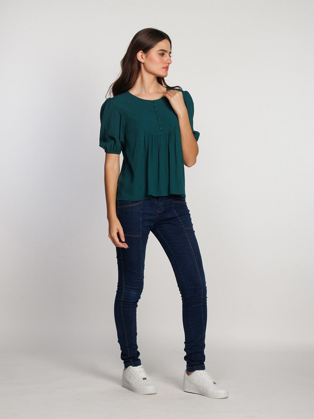 Dark-Green-Embroidered-Flared-Top-T09049-5