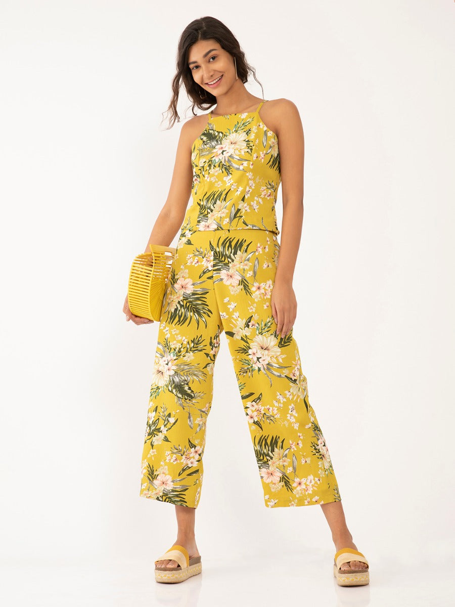 Yellow Floral Print Strappy Co-ords