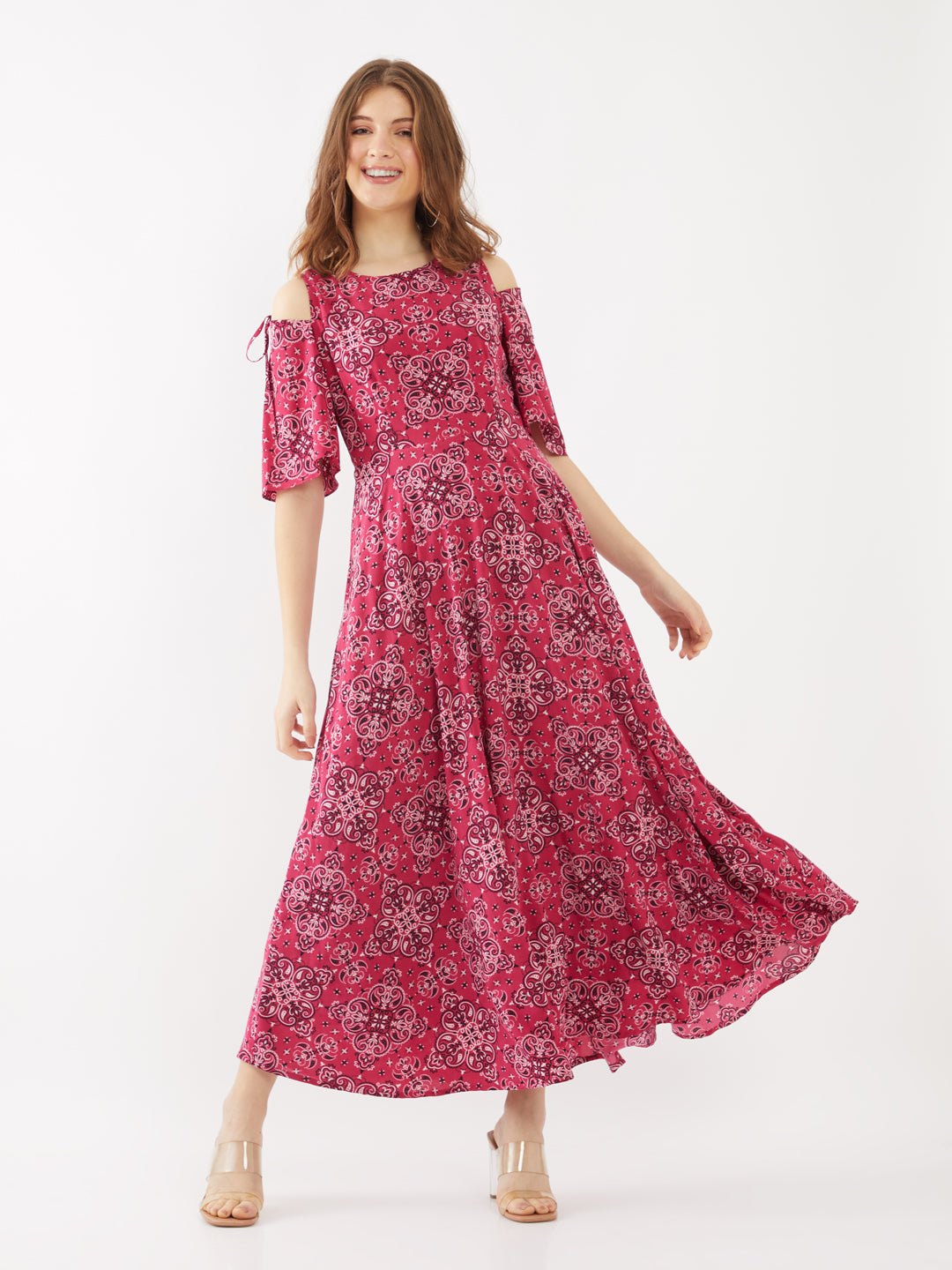 Red-Bohemian-Printed-Ankle-Length-Maxi-Dress-VD01843-2