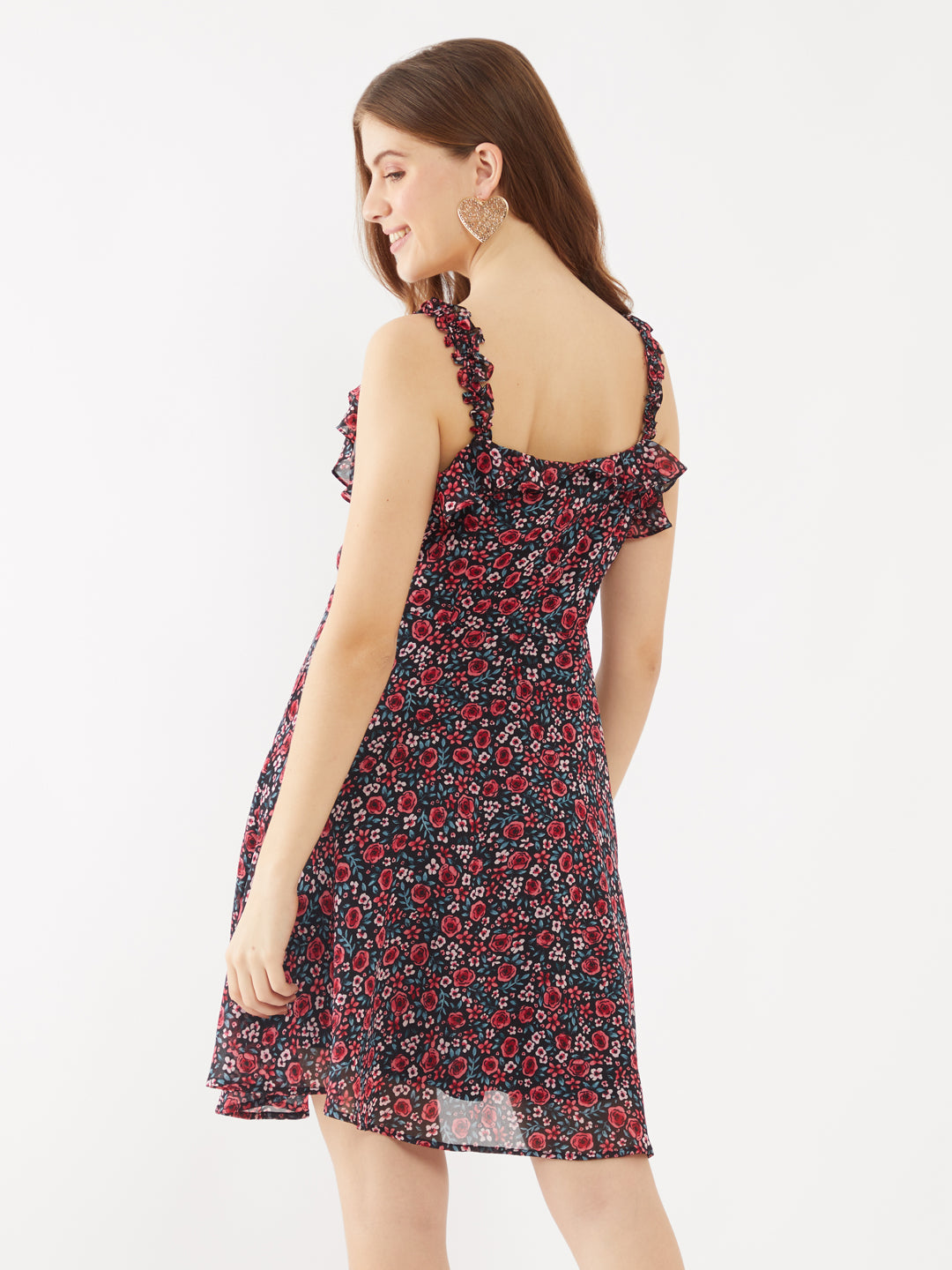 Black-Floral-Printed-Ruffled-Short-Dress-VD01889-4