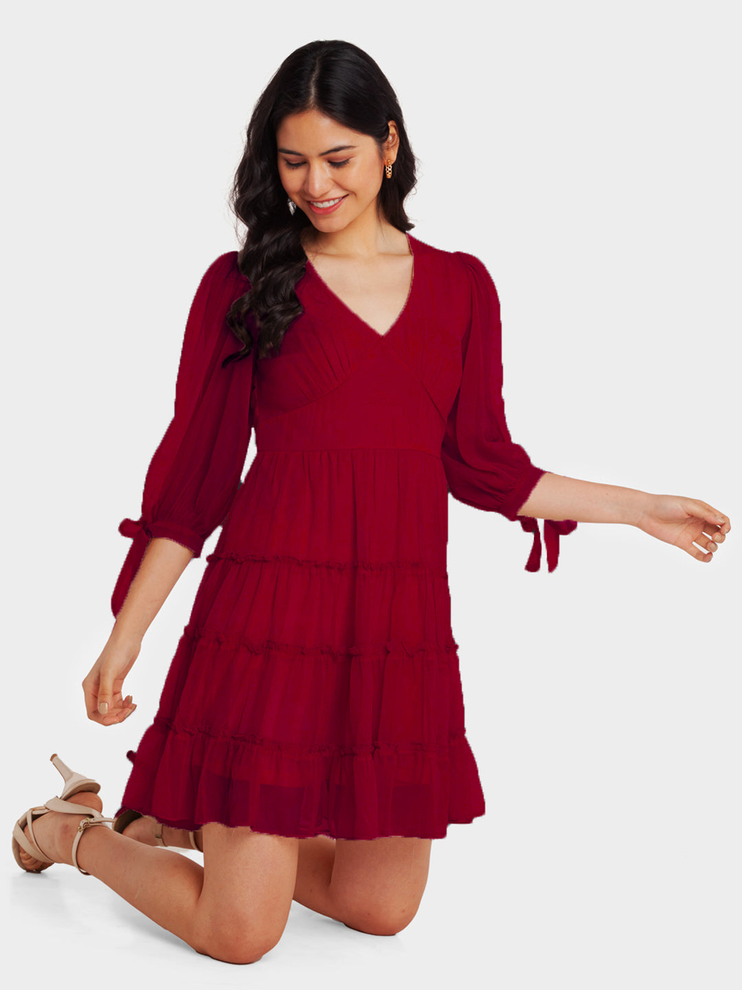 Buy Crimson Red Solid Fit and Flare Short Dress - Zink London