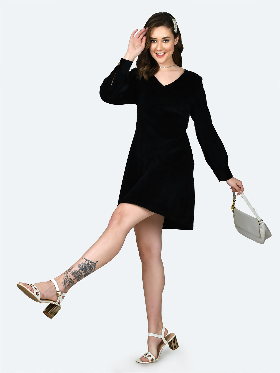 Solid-Polyester-Short-Dress-VD02520_101-Black-1