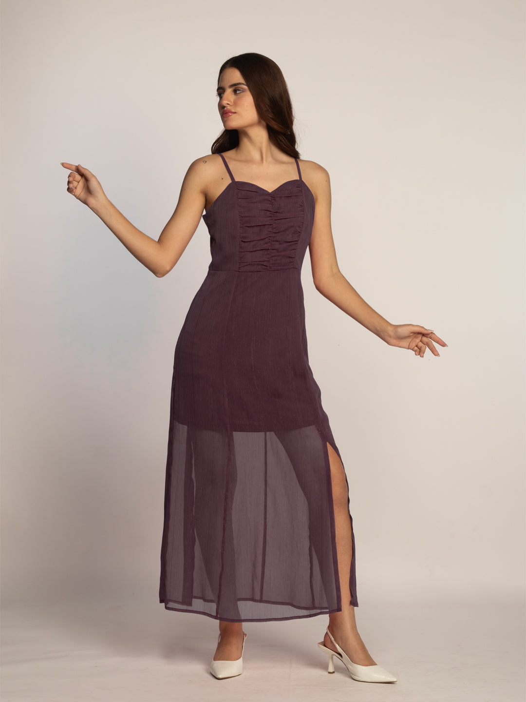 Wine Solid Fit & Flared Maxi Dress-VD08038_115-Wine-1