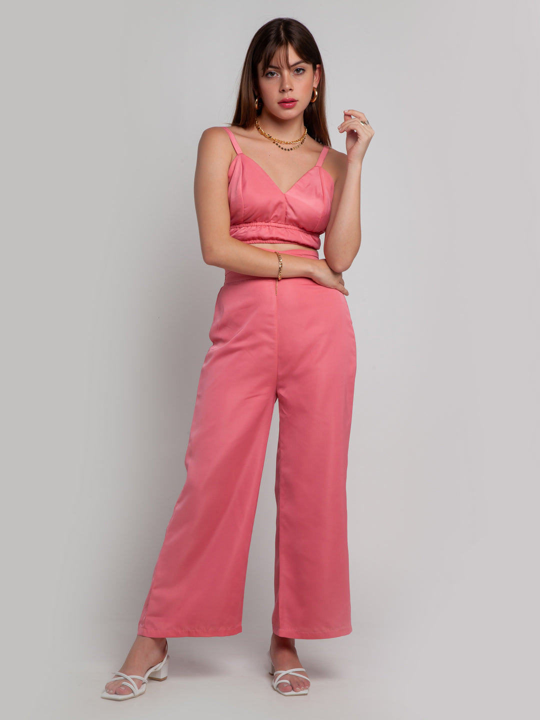 Pink Solid Strappy Co-ord Set