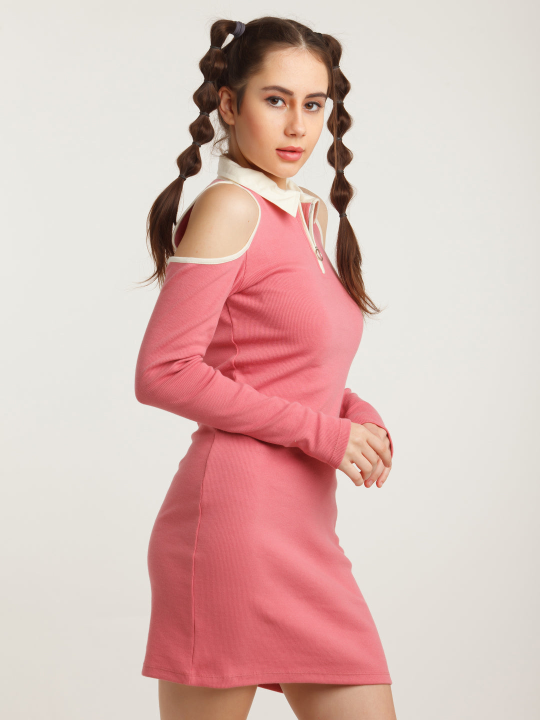 Pink Solid Bodycon Short Dress For Women