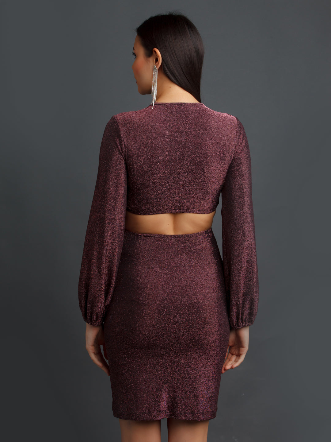 Wine Shimmer Fitted Short Dress