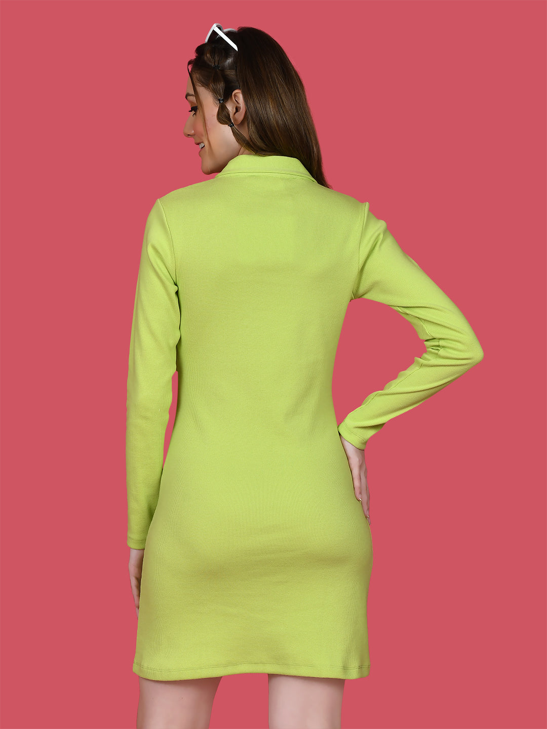 Green Solid Fitted Short Dress