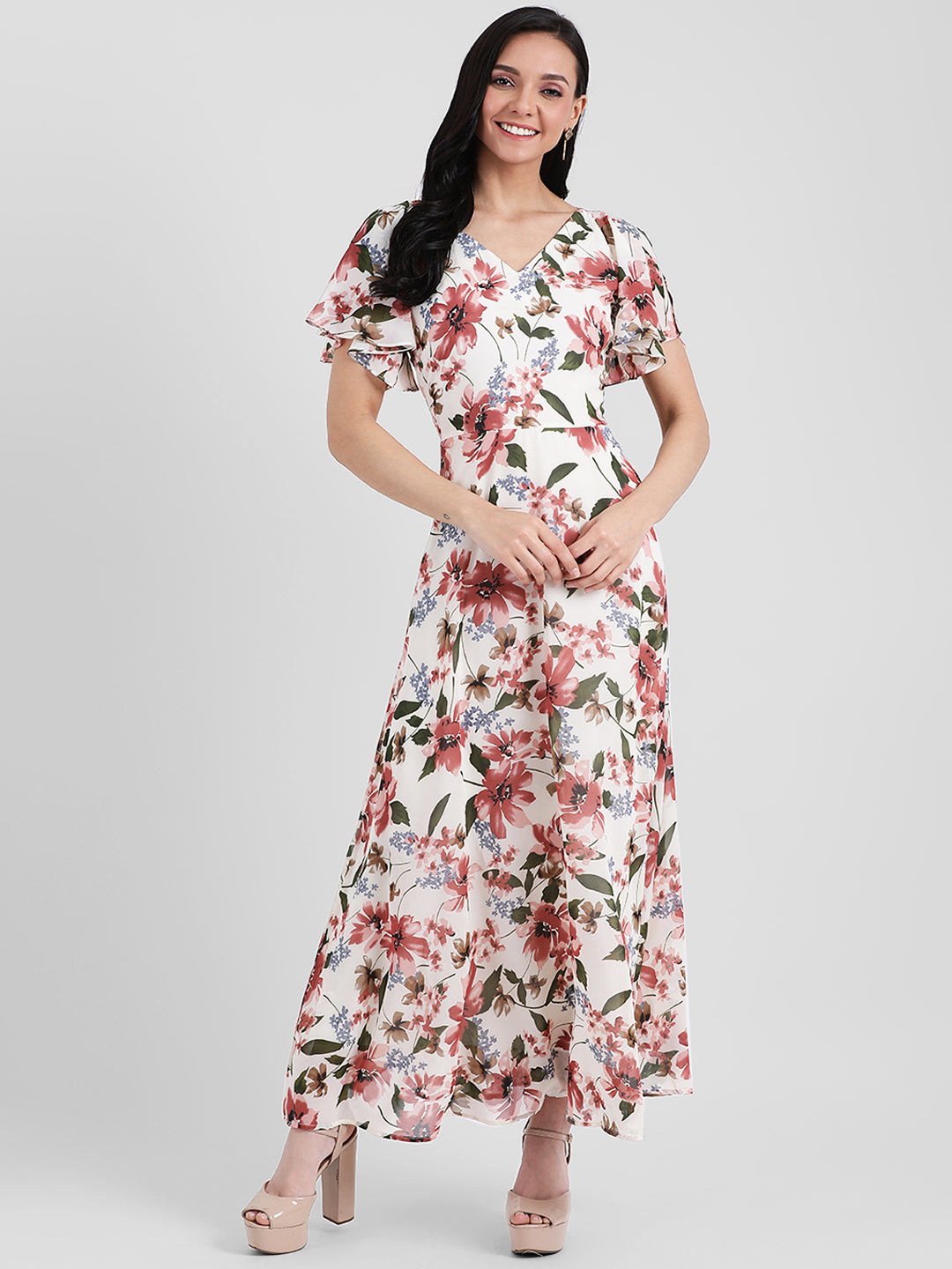 Off White Printed Maxi Dress