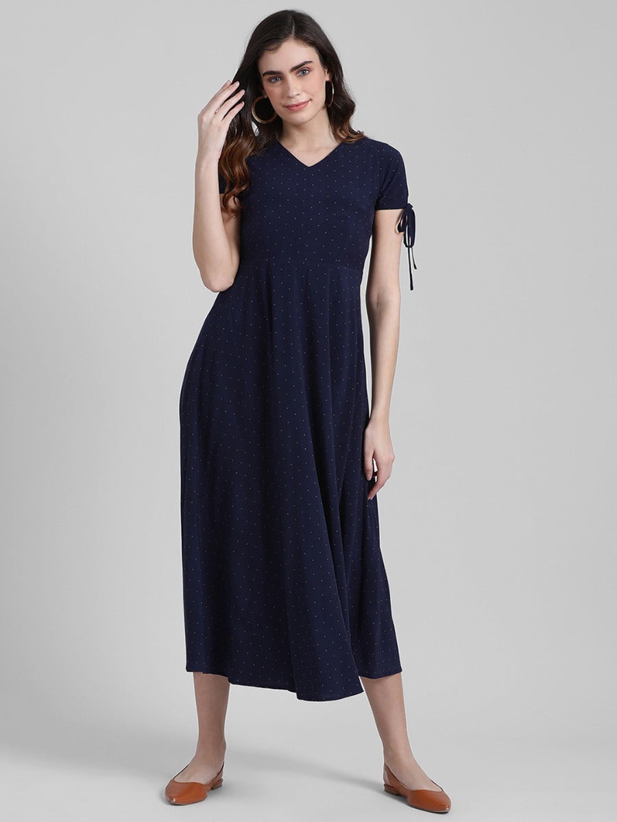 Navy Blue Printed Maxi Dress
