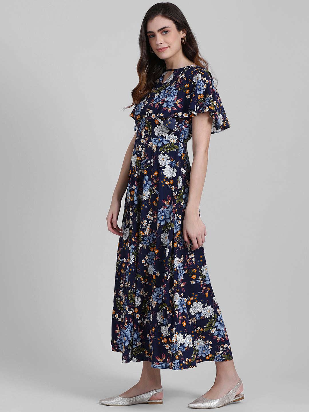 Navy Blue Printed Maxi Dress