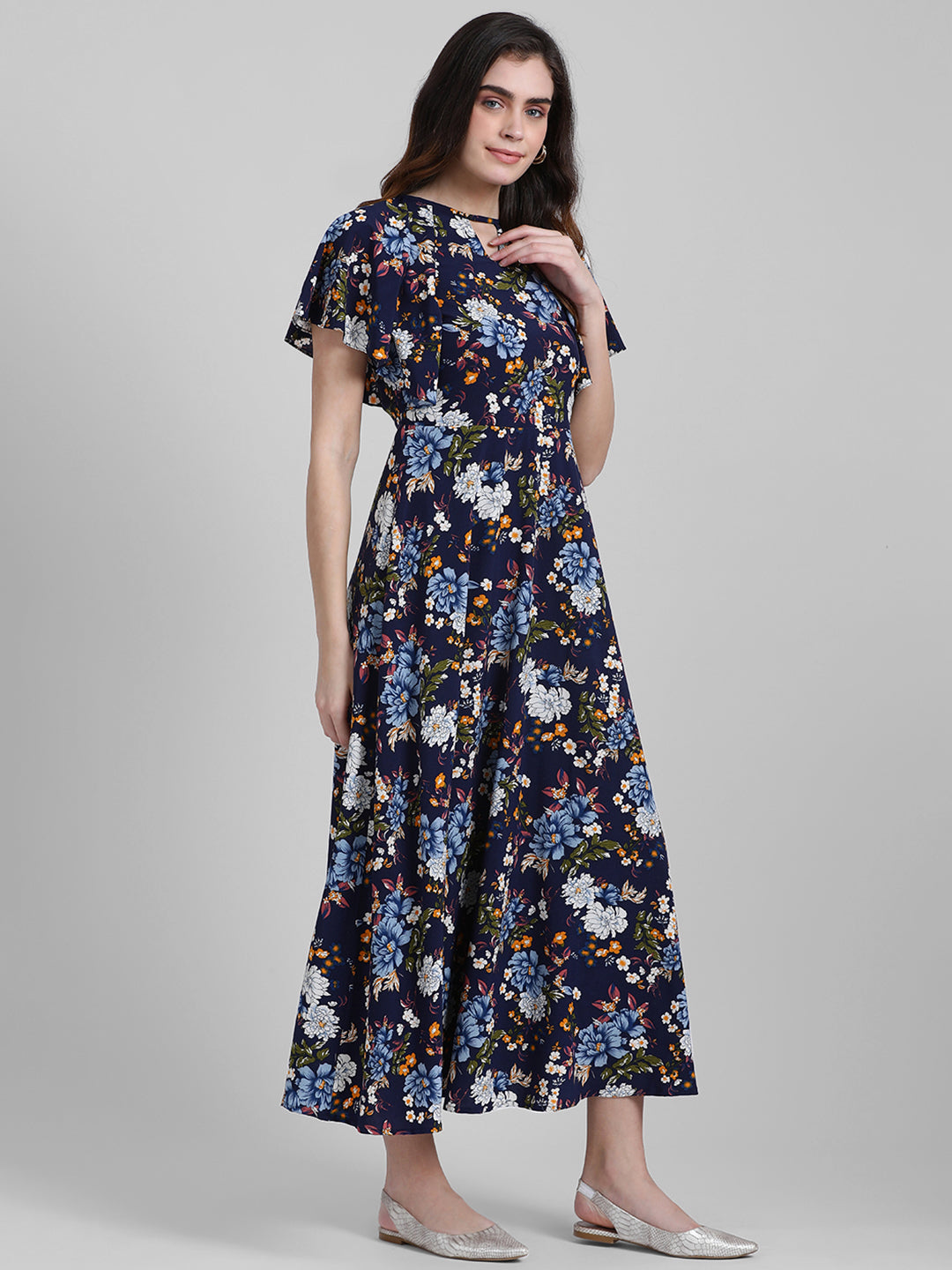 Navy Blue Printed Maxi Dress