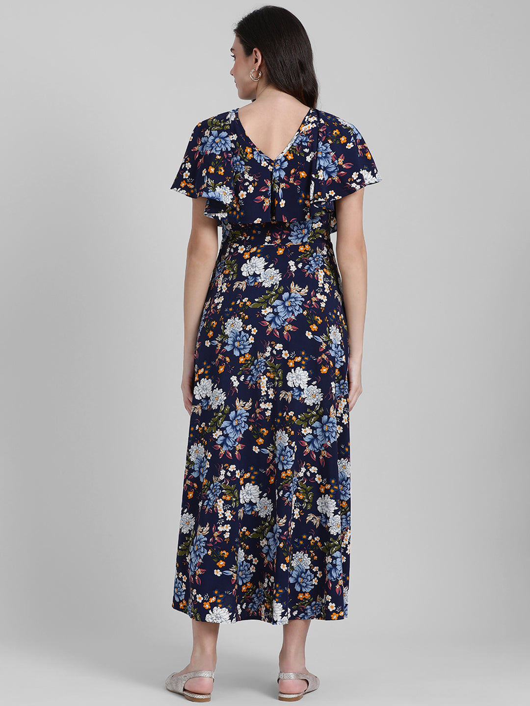 Navy Blue Printed Maxi Dress
