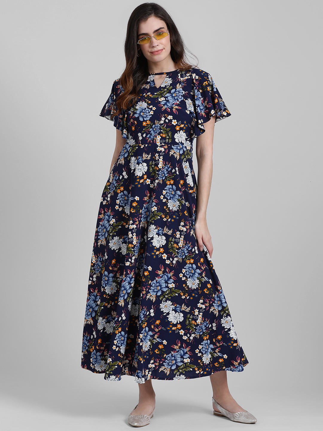 Navy Blue Printed Maxi Dress