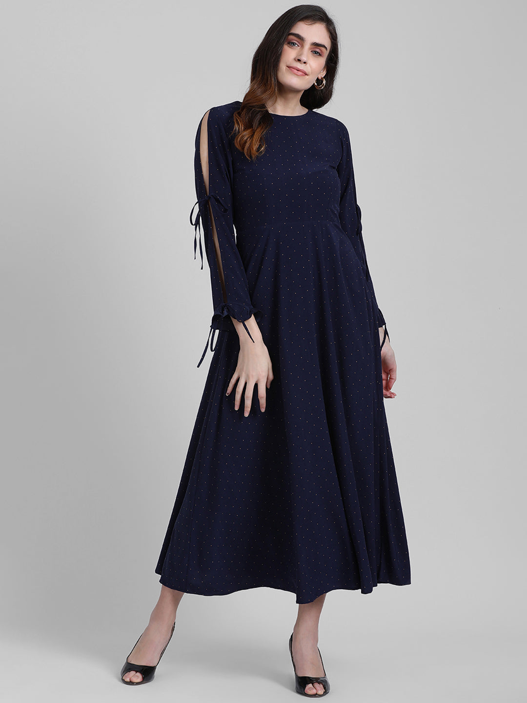 Navy Blue Printed Maxi Dress