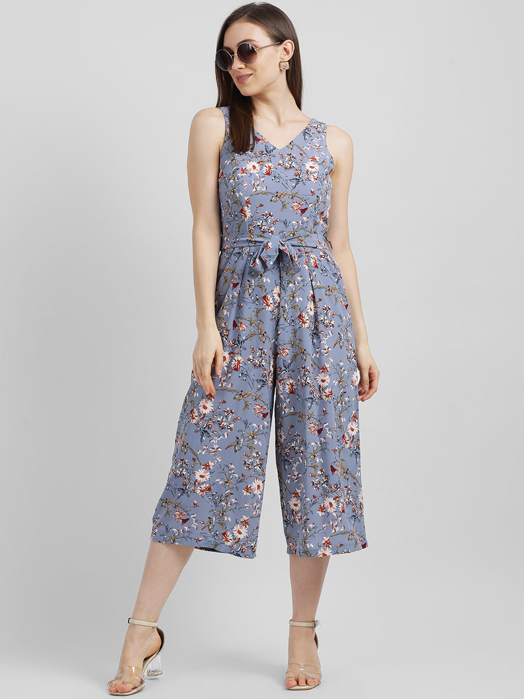 Grey Floral Printed Regular Dress