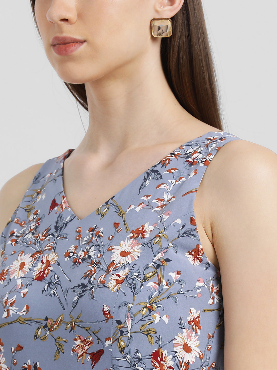 Grey Floral Printed Regular Dress