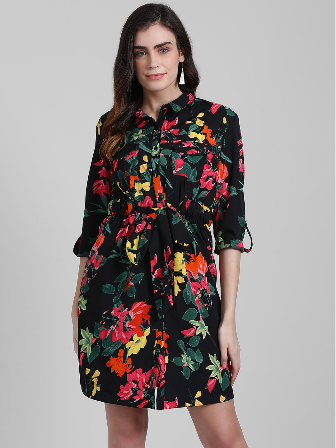 Black Solid Shirt Dress