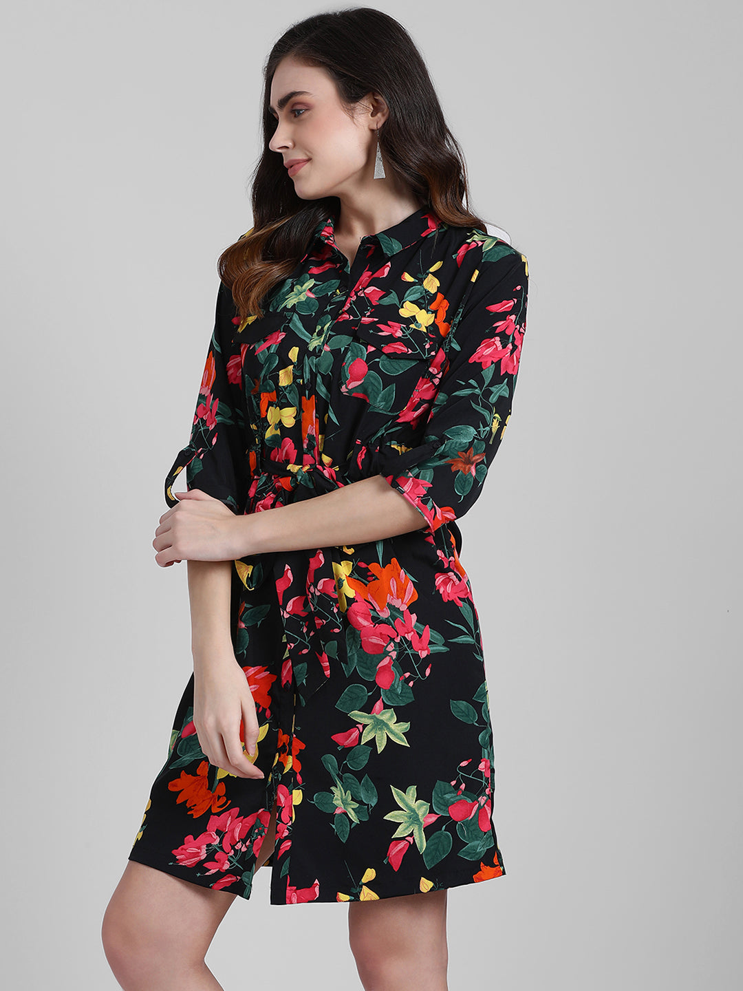 Black Solid Shirt Dress