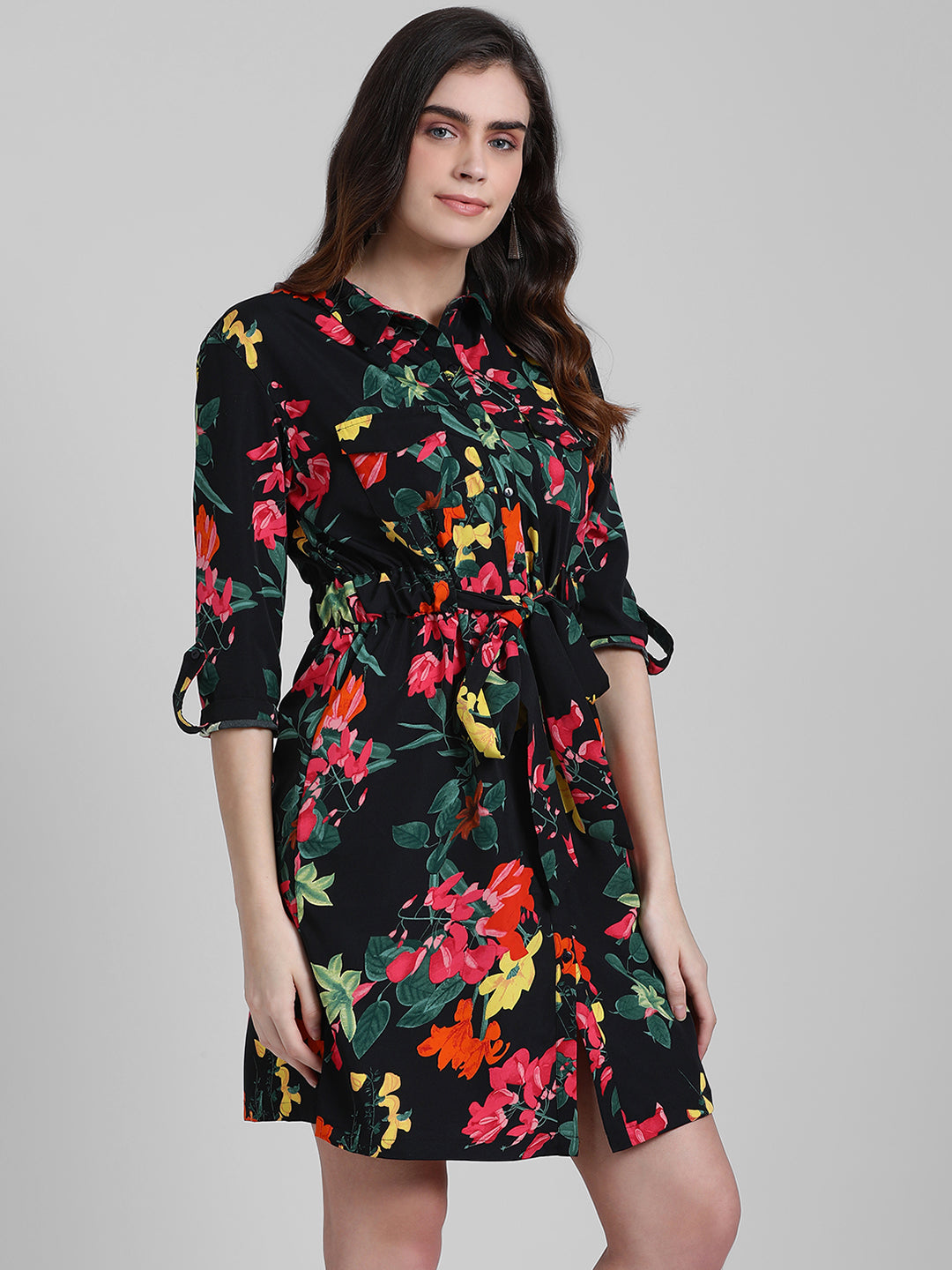Black Solid Shirt Dress