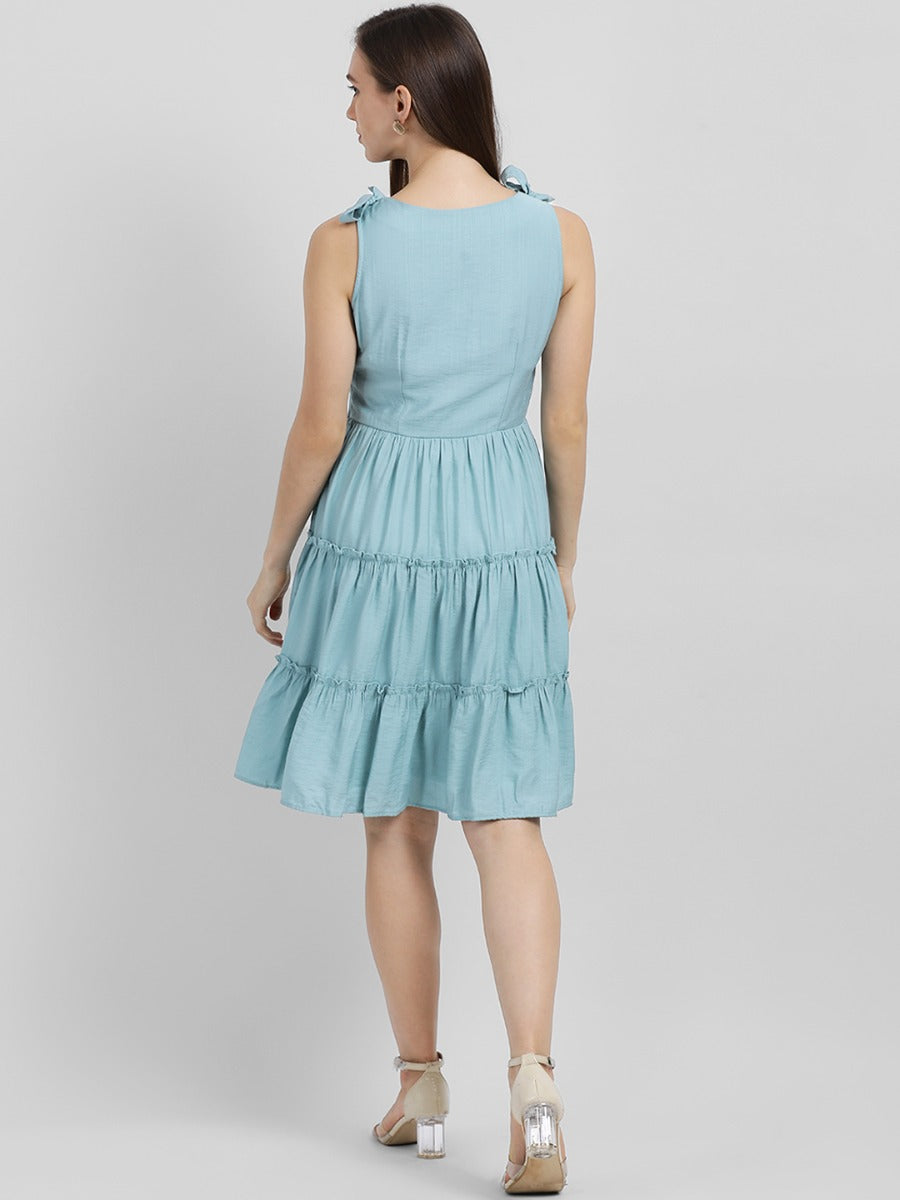 Blue Solid A-Line Dress