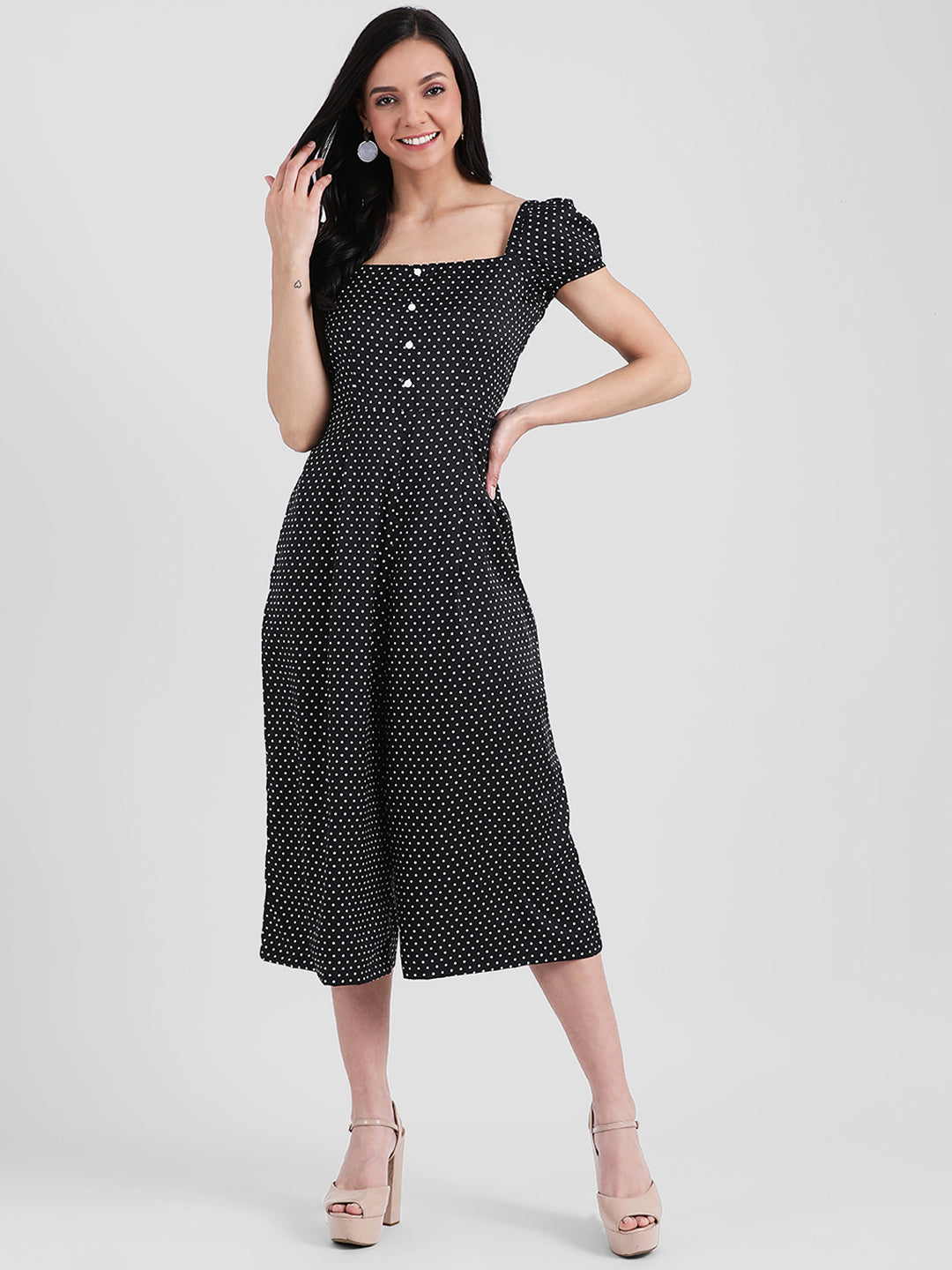 Black Solid Midi Dress