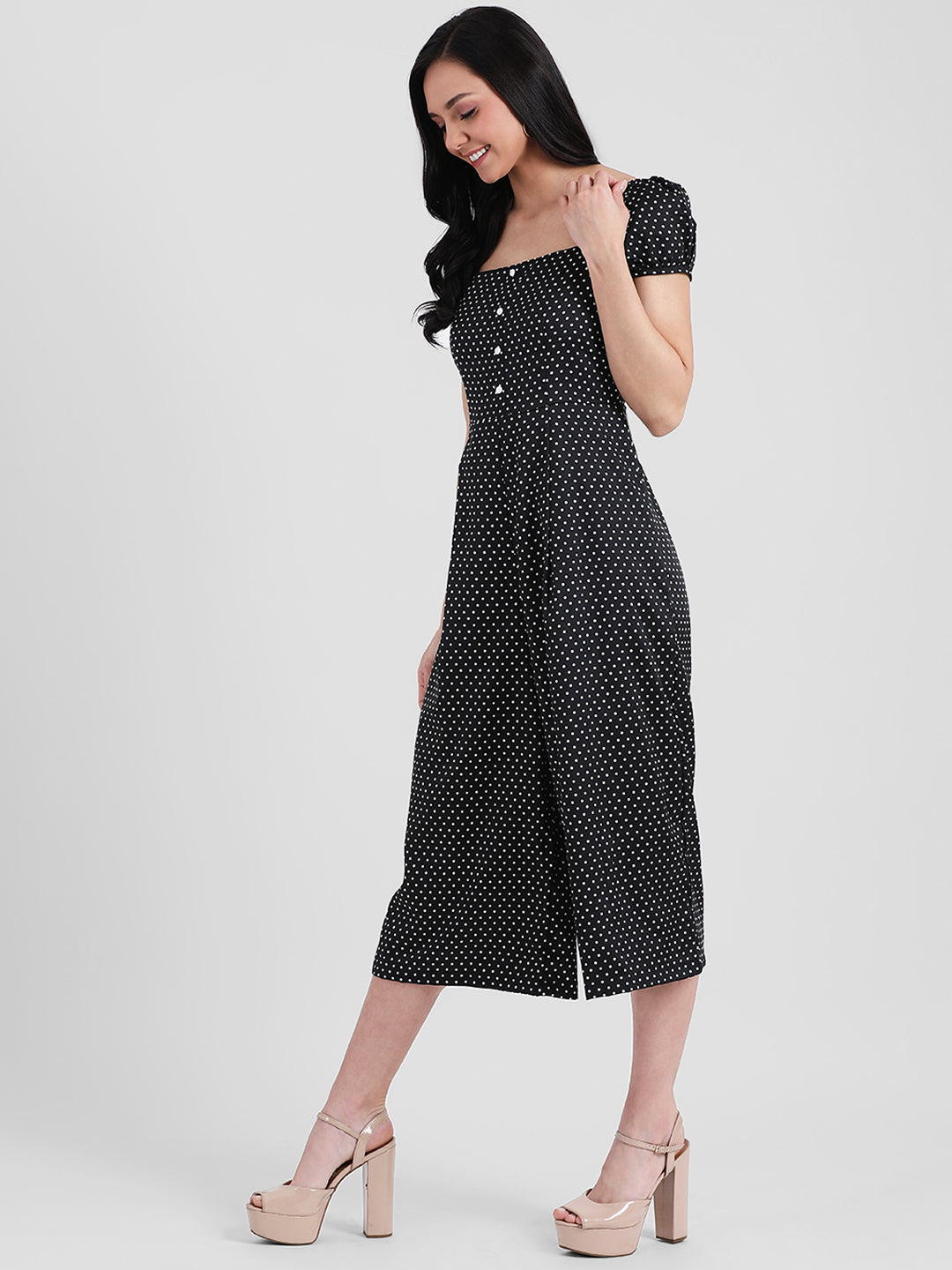 Black Solid Midi Dress