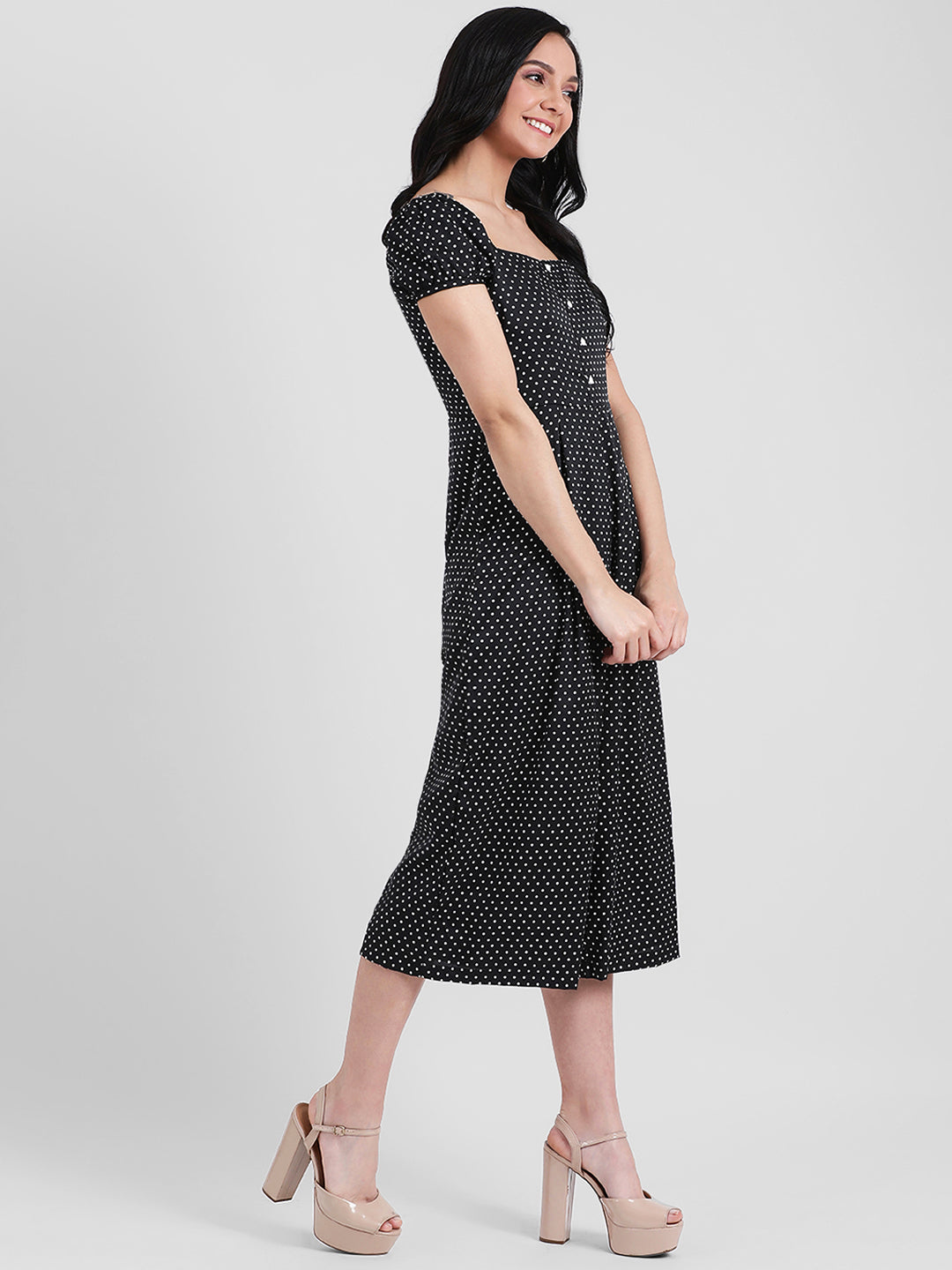 Black Solid Midi Dress