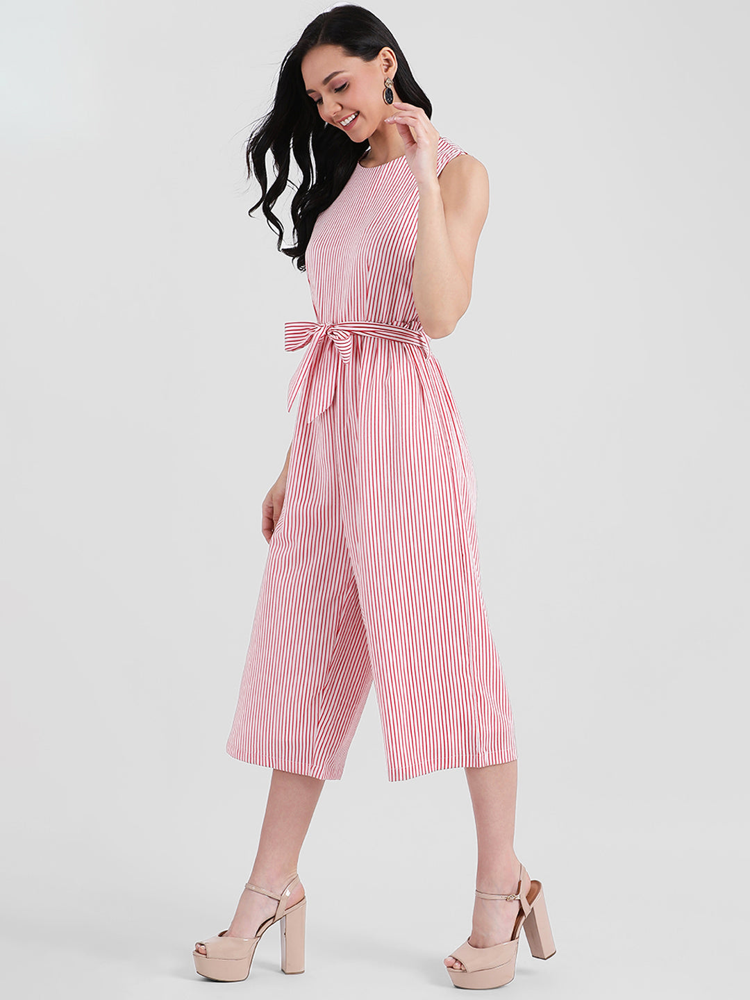 White Striped Straight Jumpsuit