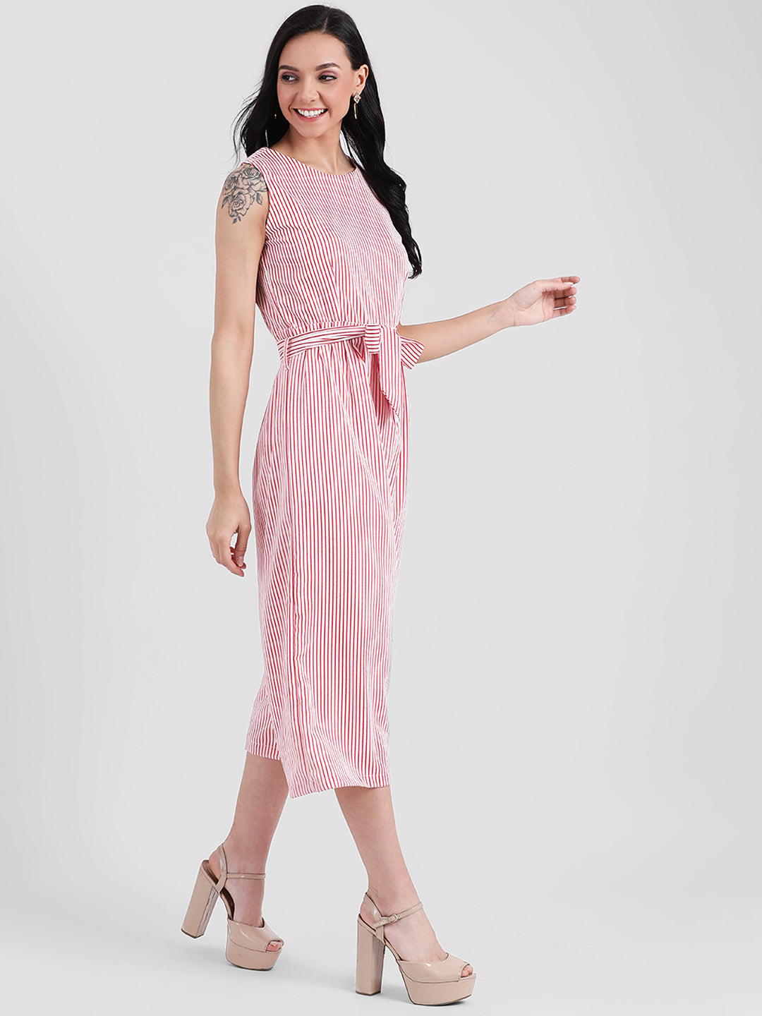 White Striped Straight Jumpsuit