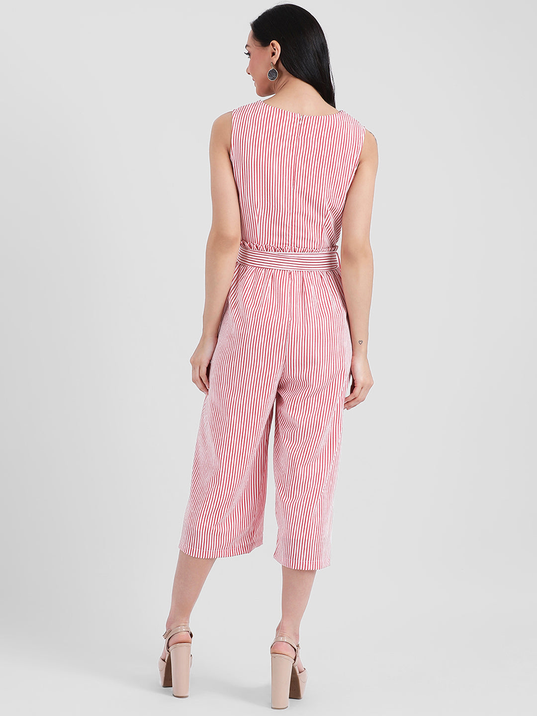 White Striped Straight Jumpsuit