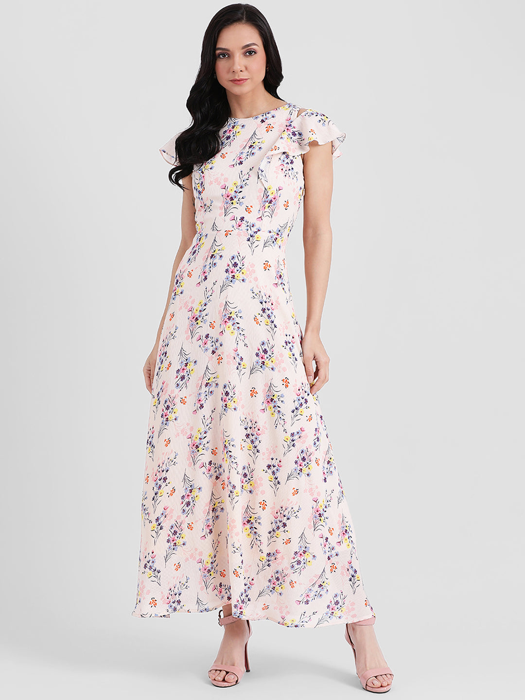 Pink Floral Print Maxi Dress