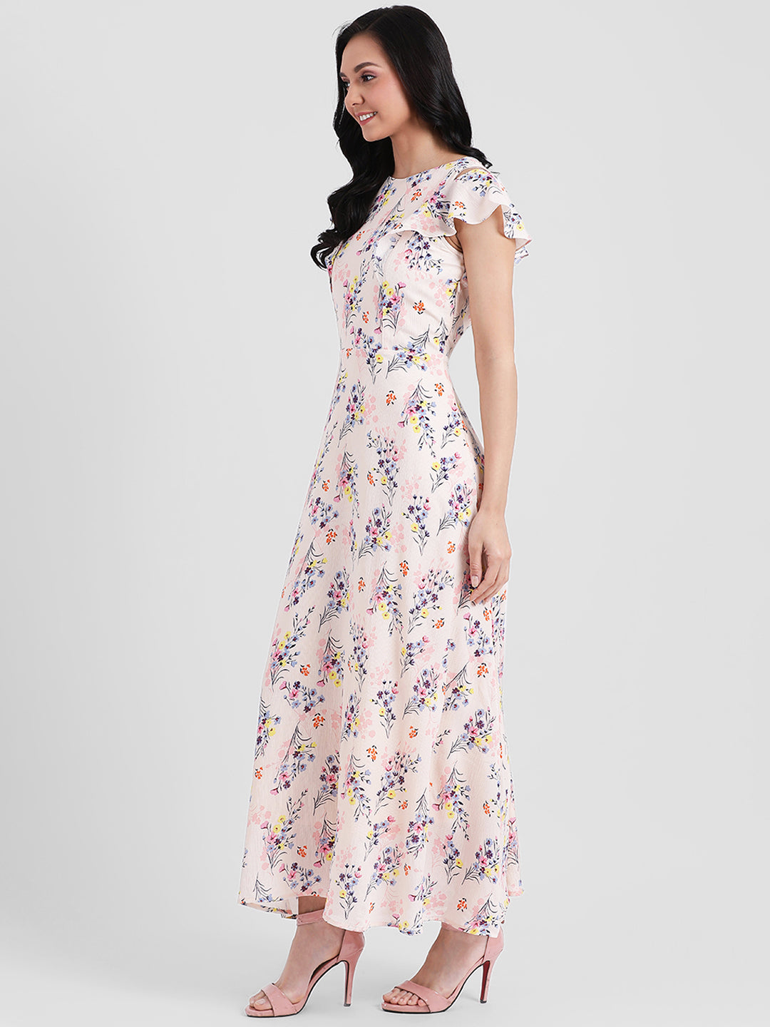 Pink Floral Print Maxi Dress