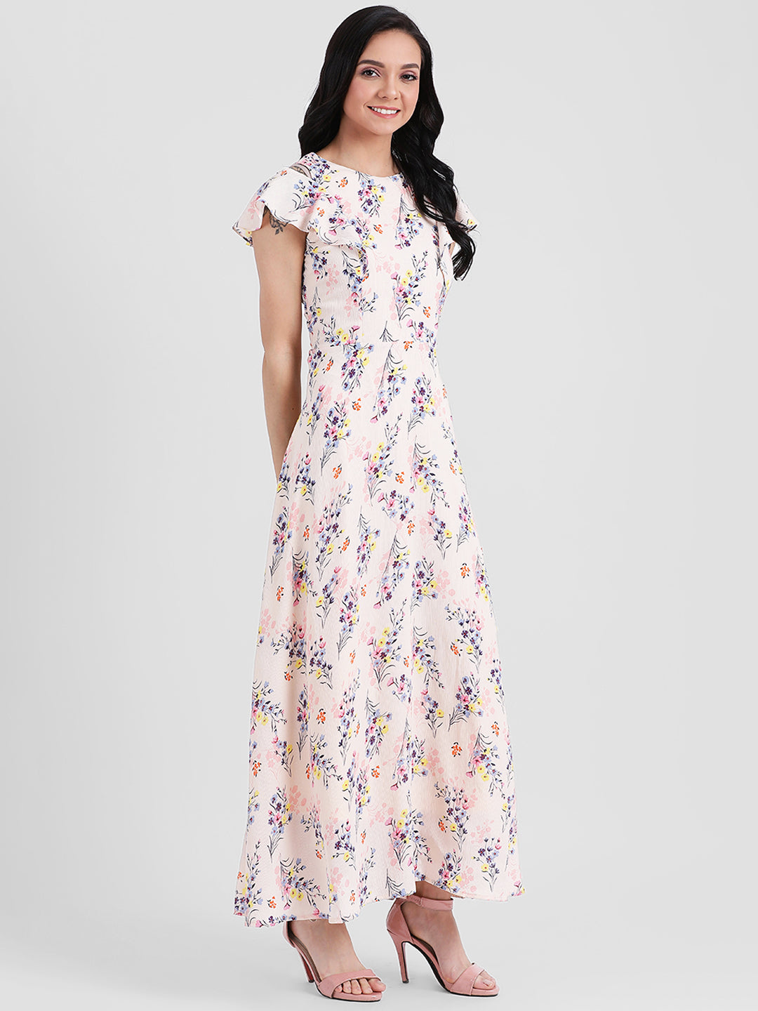 Pink Floral Print Maxi Dress