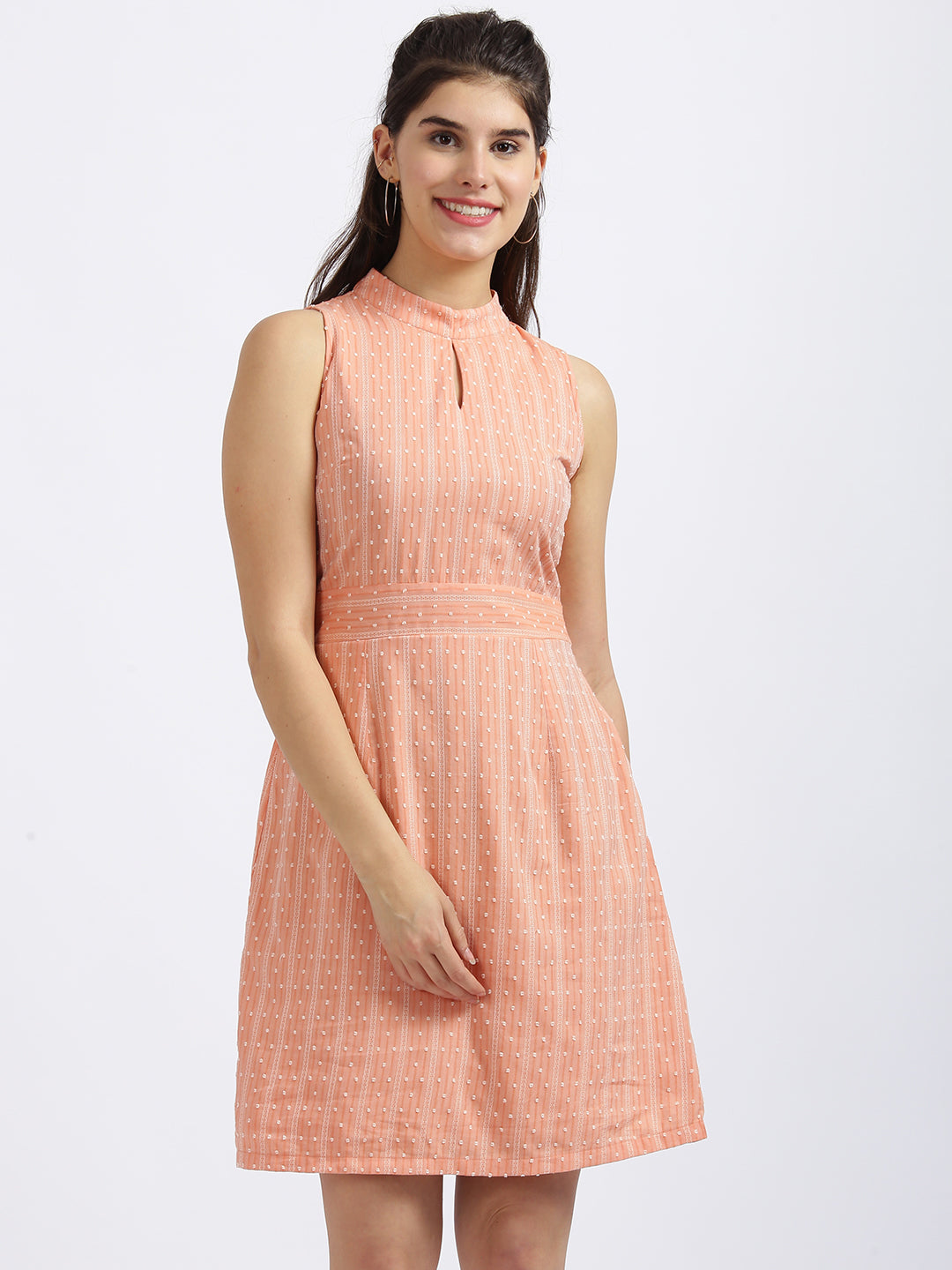 Peach Striped A-Line Dress
