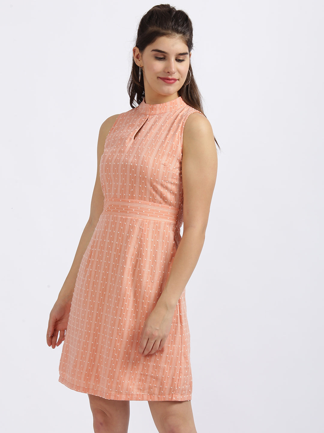 Peach Striped A-Line Dress