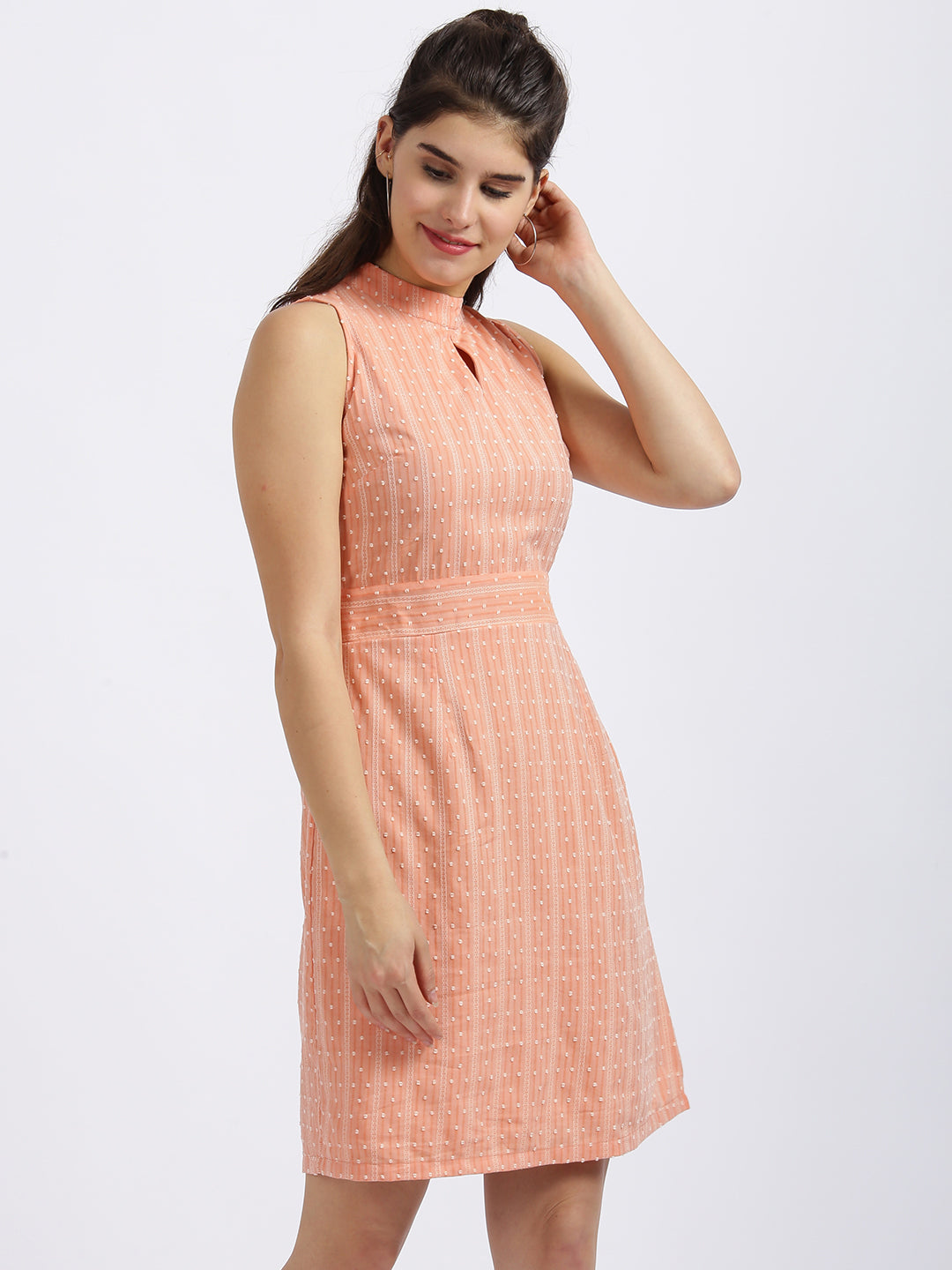 Peach Striped A-Line Dress
