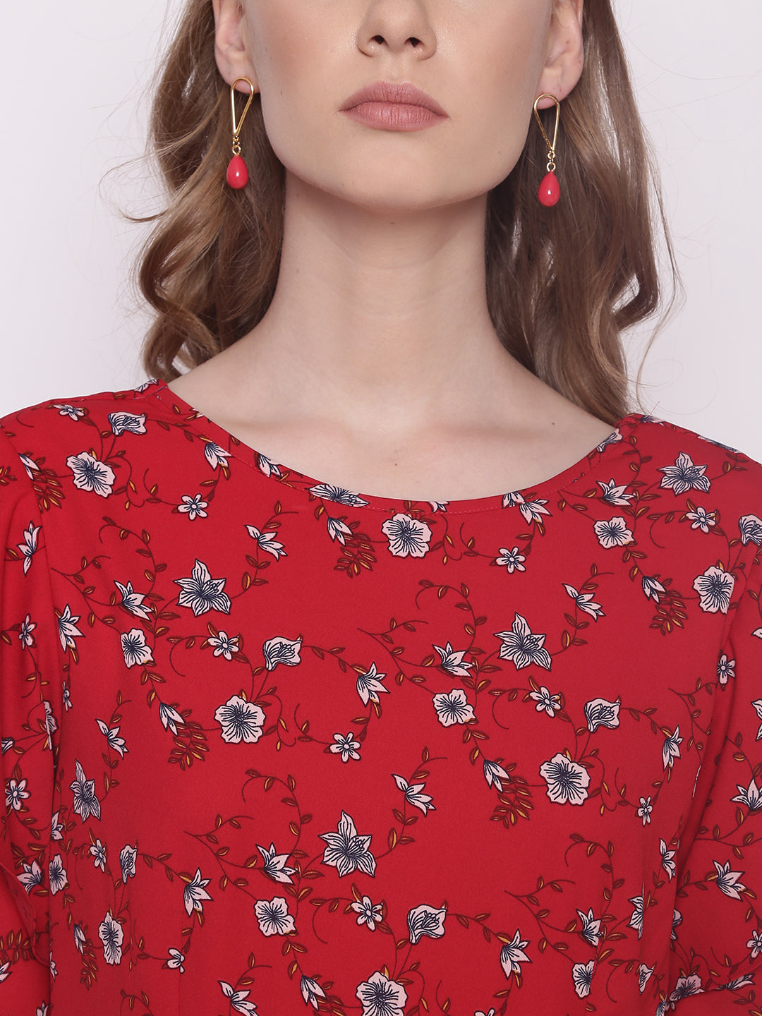 Red Floral Print A-Line Maxi Dress