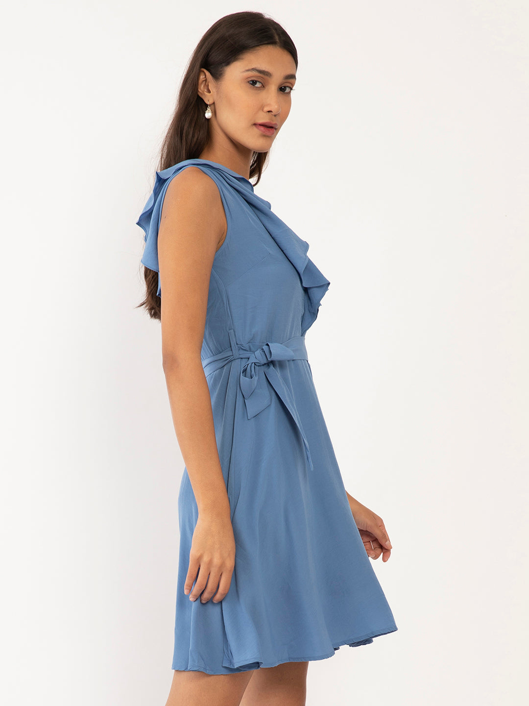 Blue Solid Fit & Flare Dress