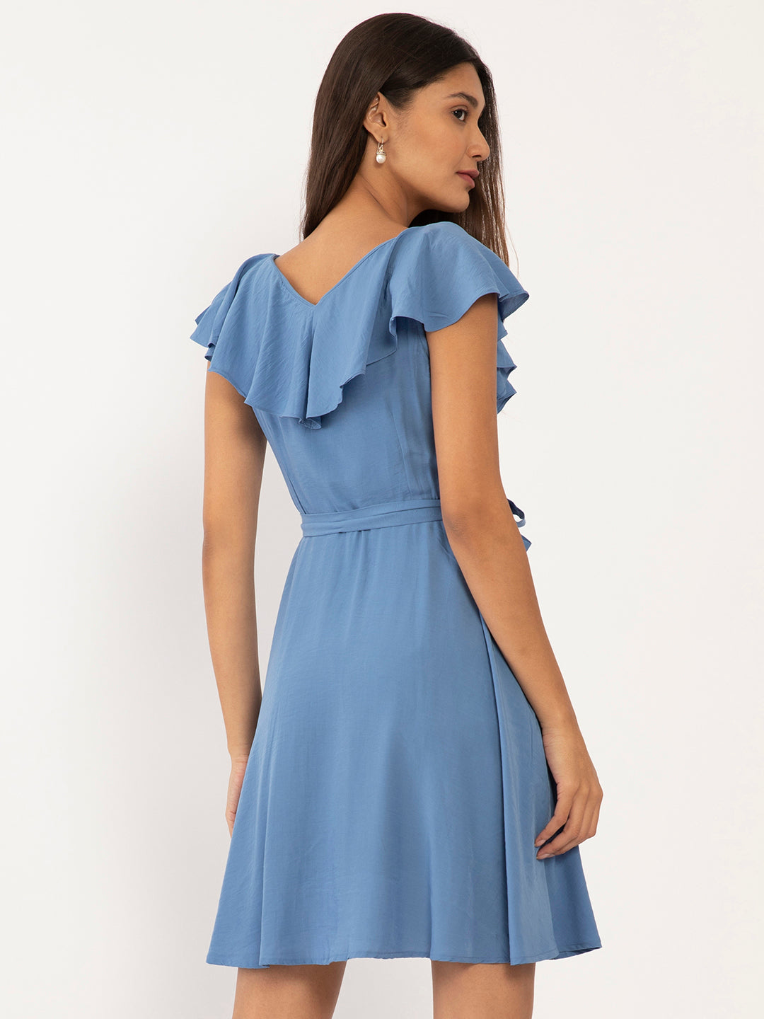 Blue Solid Fit & Flare Dress