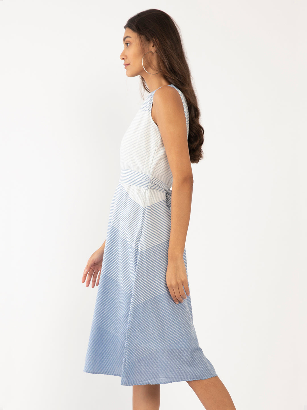 White Striped Fit & Flare Dress