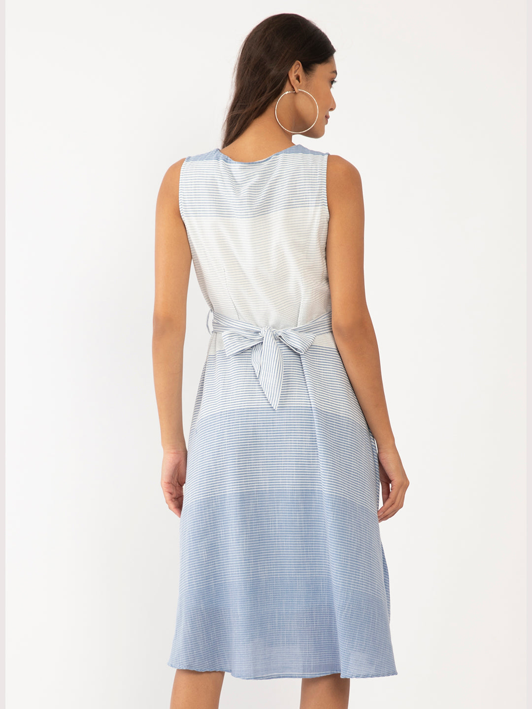 White Striped Fit & Flare Dress
